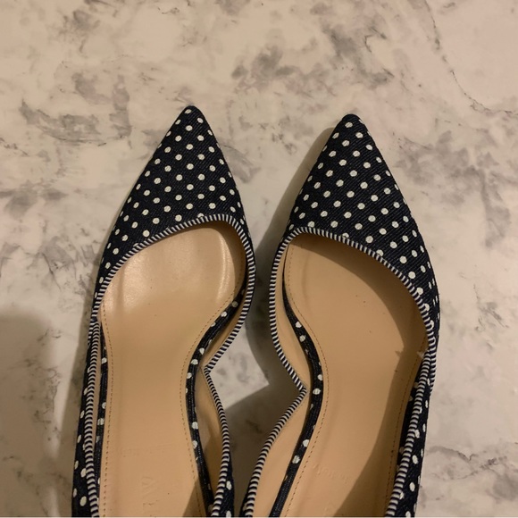 J. Crew Colette Navy & White Polka Dot Canvas Pointy Toe D’orsay Heels 6.5 - Picture 6 of 9